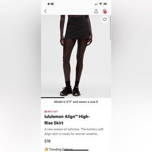lululemon athletica align high rise black skirt